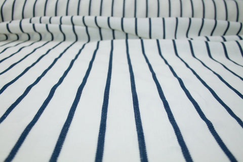 Italian Striped Linen - Navy on Natural White