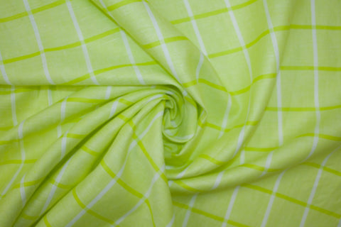 Windowpane Plaid Handkerchief Linen - Lime/Spring/White