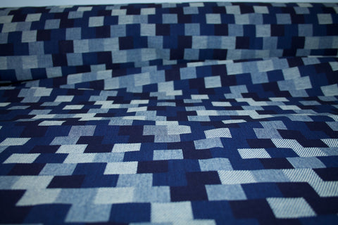 1 1/4 yards of Square Deal Reversible Novelty Linen Double Cloth - Blues