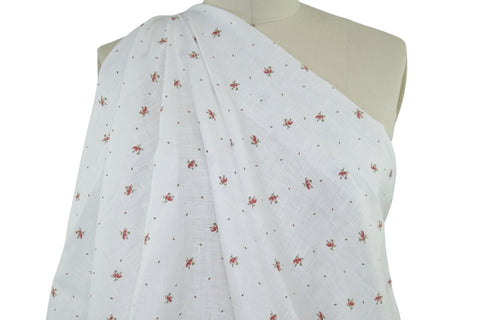 Dainty Floral Printed Linen - Red/Green on White