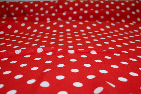 Polka Dot Easy Care Textured Crepe- White on Red