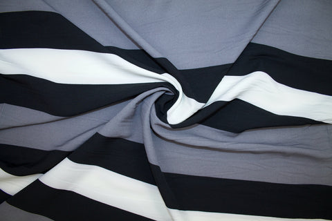 Pre-interfaced Stretch Rayon Broadcloth Stripe - Ivory/Gray/Black