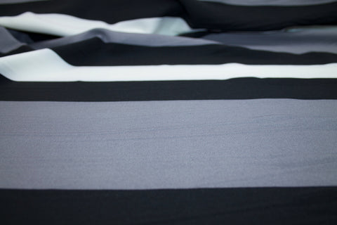 Pre-interfaced Stretch Rayon Broadcloth Stripe - Ivory/Gray/Black