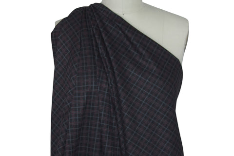 Reversible Plaid Rayon Double Knit - Red/Black/Gray to Heathered Charcoal