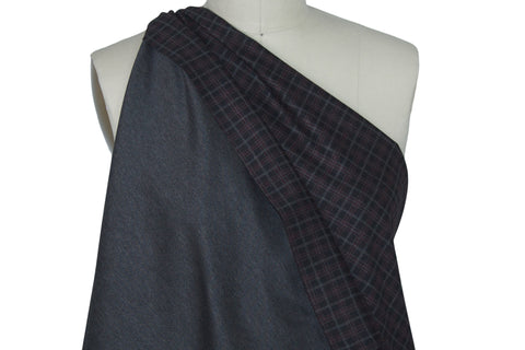 Reversible Plaid Rayon Double Knit - Red/Black/Gray to Heathered Charcoal
