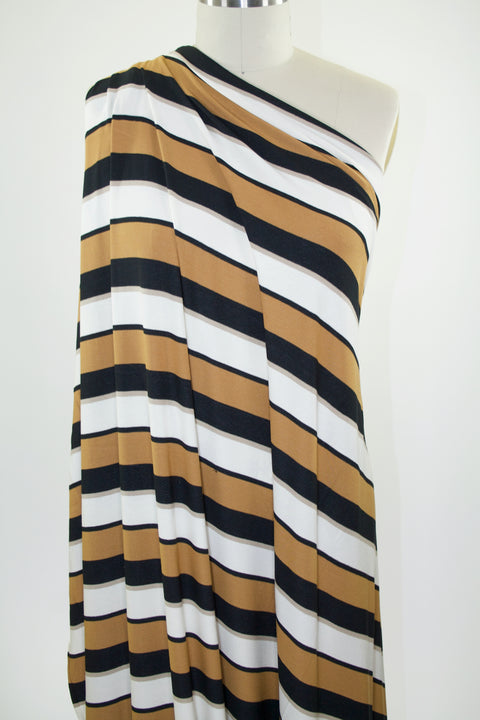 Wide Striped Rayon Jersey - Chestnut/Taupe/Black/White