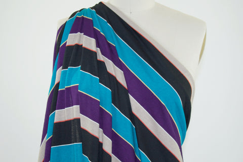 Vari-Striped Italian Rayon Jersey - Teal/Black/Purple/Yellow/Taupe/Red