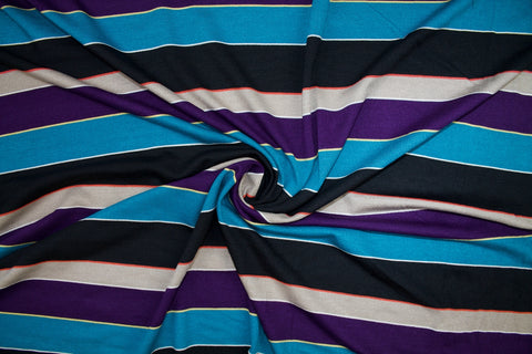 Vari-Striped Italian Rayon Jersey - Teal/Black/Purple/Yellow/Taupe/Red