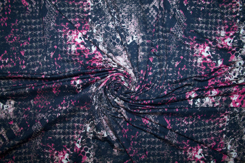 Snake-ish Digital Print Rayon Jersey - Pink/Brown/Black/White