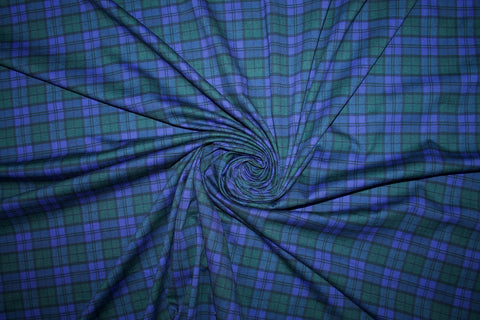 Wide Plaid Print Rayon Sweatshirting - Green/Purples/Black