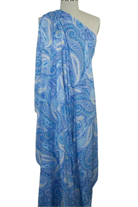 Extra Wide Paisley Print Rayon Jersey - Blues