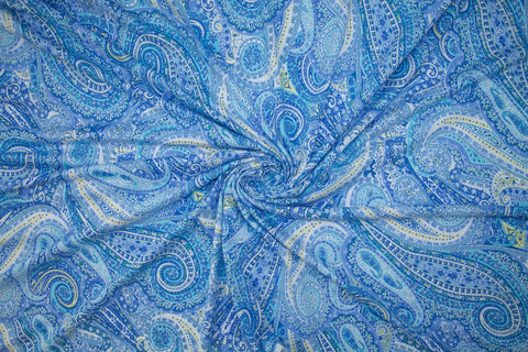 Extra Wide Paisley Print Rayon Jersey - Blues