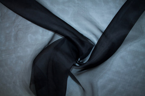 Italian Ultra Fine Selvage Silk Organza - Black