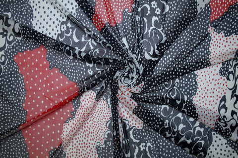 3 1/2 yards of Abstract Print Silk Mesh - Black/Red/Silk White