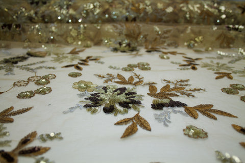 Embroidered/Sequined Soft Tulle - Gold Tones
