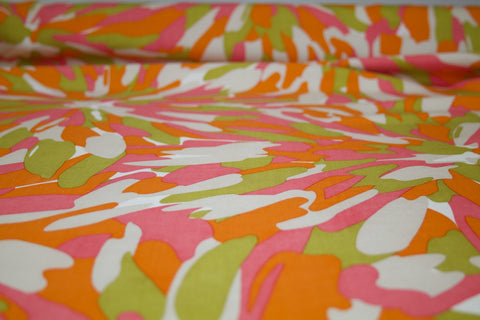 Mid Century Style Floral Silk Linen - Pink/Orange/Green/White