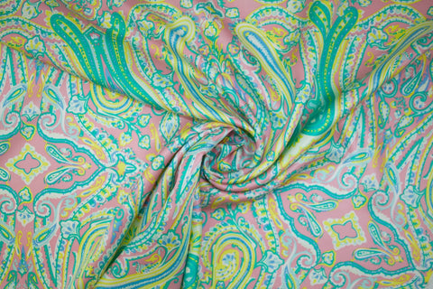 Lilly's Lanai Paisley Silk Twill - Blue/green/Yellow/Pink