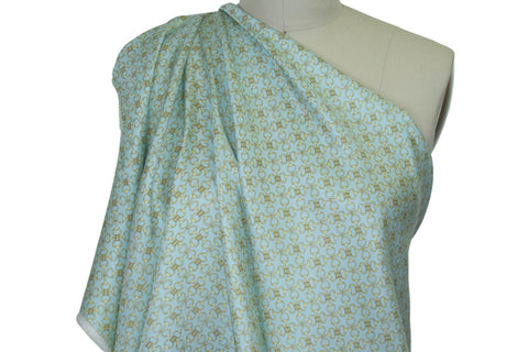 Bits and Pieces Heavy Silk Twill - Pale Blue/Gold