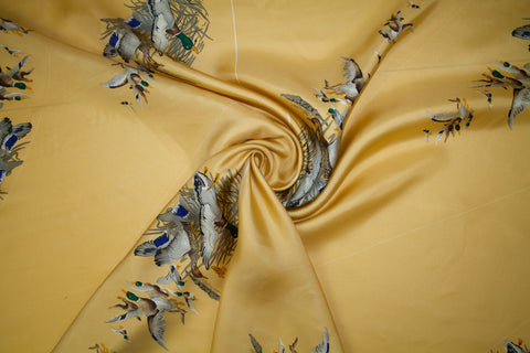 Duck Season Silk Twill Panel Print - Multi on Golden Wheat