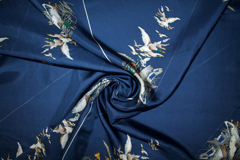 Duck Season Silk Twill Panel Print - Multi on Blue