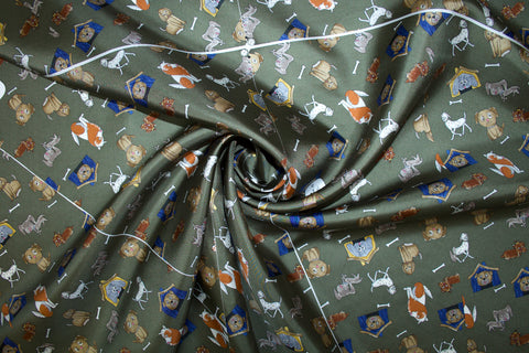 In the Dog House Silk Twill Panel Print - Multi on Olive
