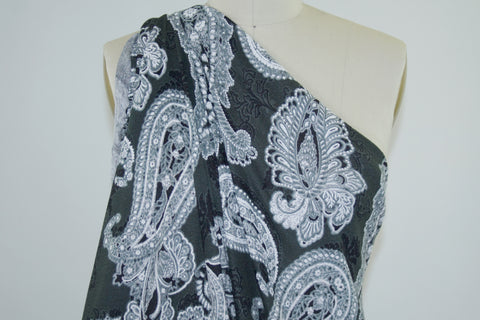 Lightweight Textured Paisley Sweater Knit - Grays/Black/White