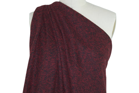 Tweedy Chenille Wool Blend Sweater Knit - Red/Black