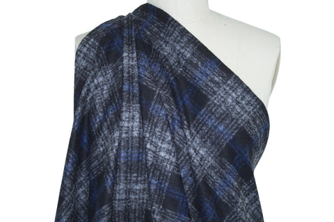 Plaid Wool Sweater Knit - Black/Gray/Blue