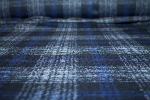 Plaid Wool Sweater Knit - Black/Gray/Blue