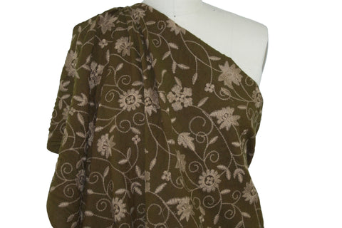 Haute Couture Floral Embroidered Wool - Olive Tones