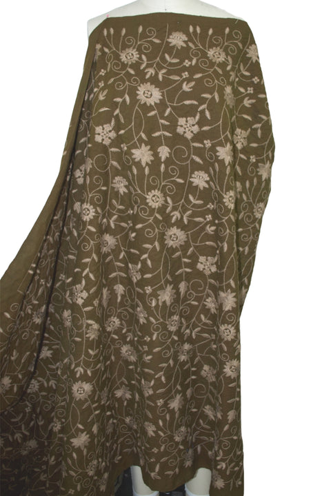 Haute Couture Floral Embroidered Wool - Olive Tones