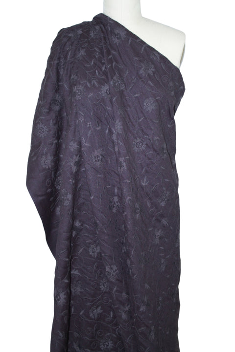 Haute Couture Floral Embroidered Wool - Dark Eggplant/Black