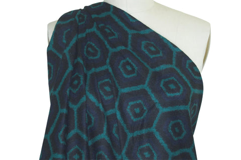 Italian Hexagonal Print Wool Knit - Teal/Navy/Black