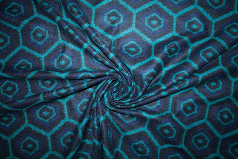 Italian Hexagonal Print Wool Knit - Teal/Navy/Black